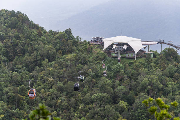 teleférico para o céu ponte langkawi, malásia - tropical rainforest elevated walkway pulau langkawi malaysia - fotografias e filmes do acervo