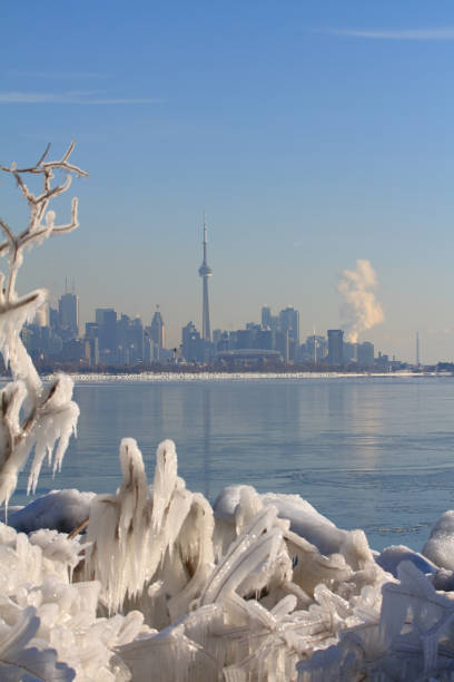 Toronto with Frozen Lake Ontario stock photo