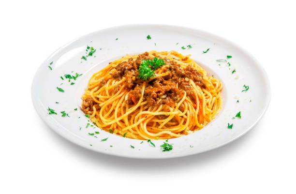 istock spaghetti with minced meat and sauce (bolognese) 1128812503