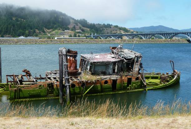 steamer and Isaac Lee Paterson bridge over Rogue River, Gold Beach, Oregon, USA