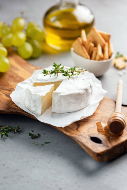 queso brie o camembert en tabla de quesos - cheese still life tray french cuisine fotografías e imágenes de stock