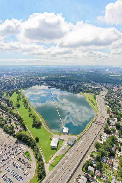 istock Aerial view of clouds reflected in Hillview Reservoir 1128813630