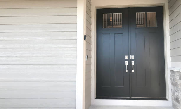 istock Sleek Shiplap Front Double Doors 1128814290
