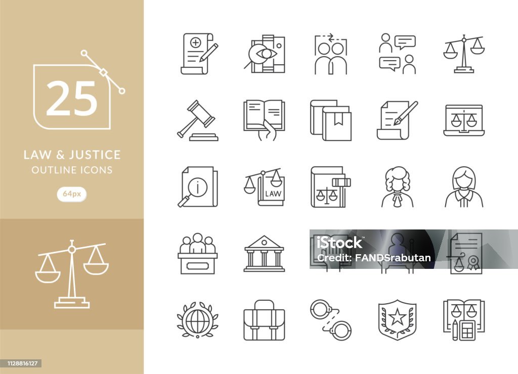 Law and Justice icons Law and Justice icons. Law and justice icon set suitable for info graphics, websites and print media. Modern thin line icons of law and lawyer service Icon Symbol stock vector