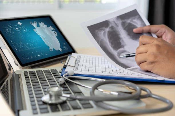 istock Health care writing prescription Doctor working modern virtual screen interface network 1128818267