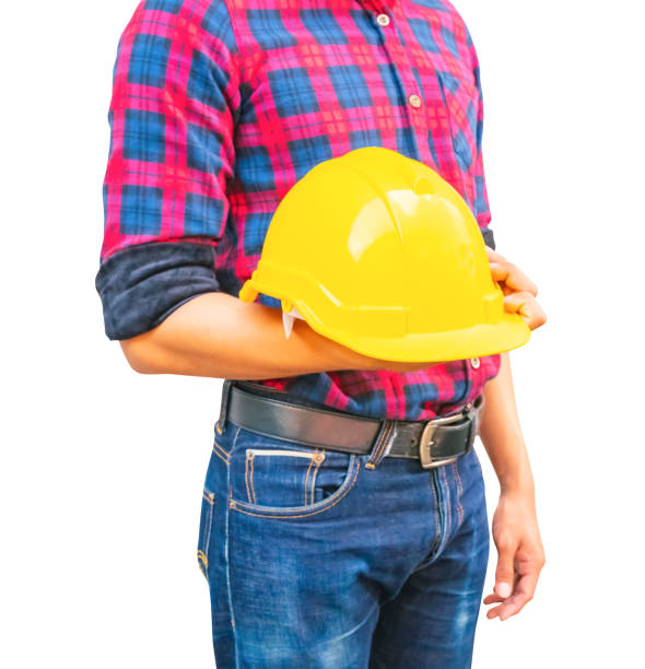 istock Engineer hold yellow safety helmet plastic construction concept  isolated on white background 1128824664