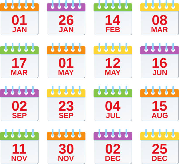 ilustrações, clipart, desenhos animados e ícones de ícone de calendário com as datas. ilustração vetorial no design plano. - 12 15 months