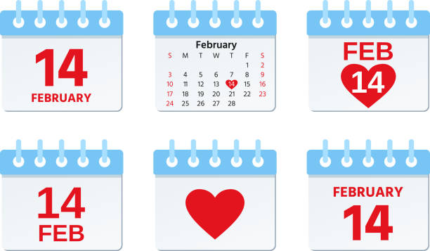 2 월 14 일 달력 아이콘입니다. 발렌타인 하루입니다. 벡터 일러스트입니다. - calendar wall valentines day cute stock illustrations