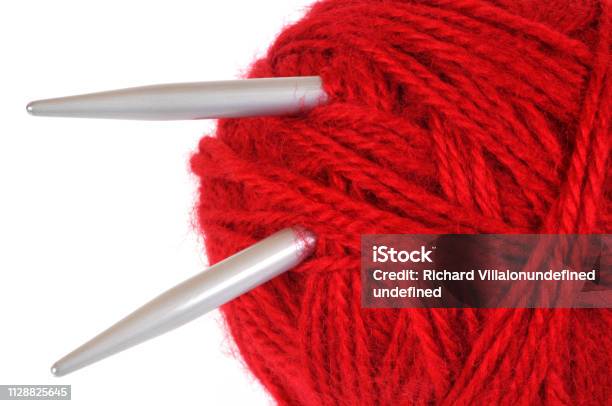 Red Wool Ball And Knitting Needles Stock Photo - Download Image Now - Ball Of Wool, Knitting Needle, Red