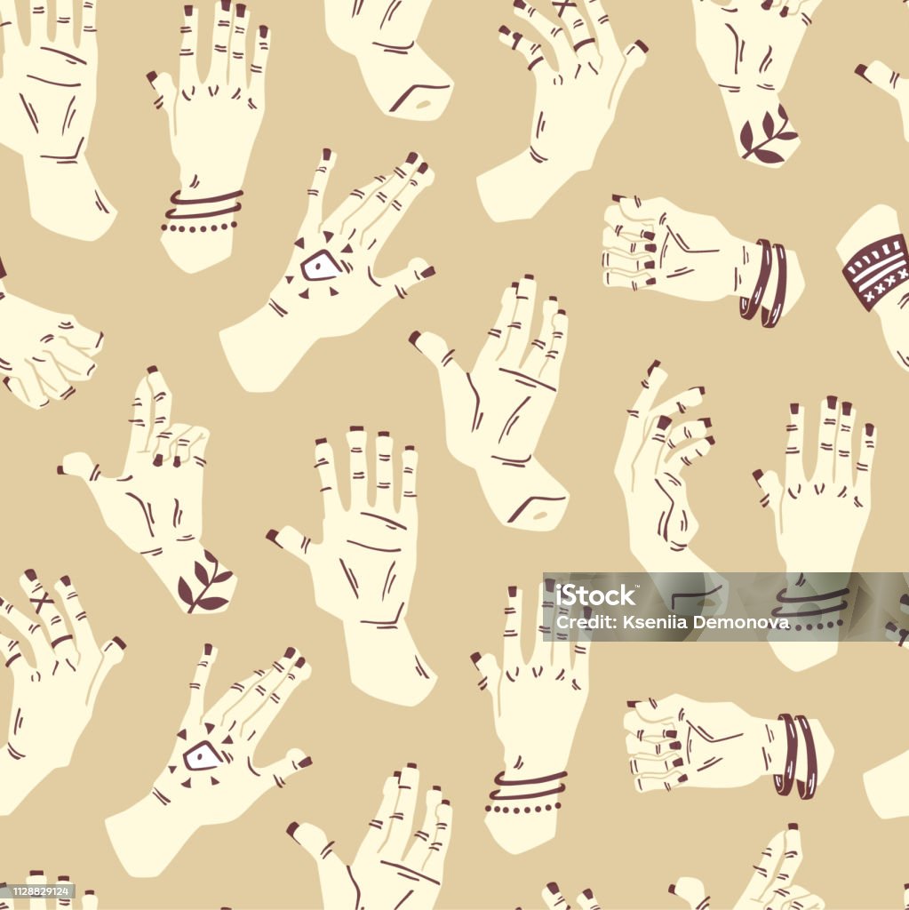 Adult Hand Pattern Seamless Pattern With Hands Signs Stock Illustration - Download Image ...