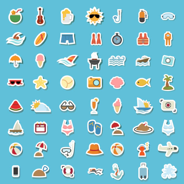 ilustrações de stock, clip art, desenhos animados e ícones de illustration of summer icon - summer swimming beach vacations