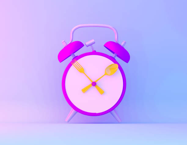 istock Creative idea layout slice alarm clock in vibrant bold gradient purple and blue holographic colors background. Minimal business concept. 1128831204