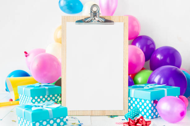 istock Party Background Balloons Empty Sheet Paper Celebration Decoration Gift 1128832280