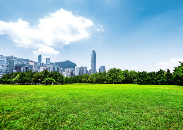 Hong Kong central district with city park City, Cityscape, Famous Place, Formal Garden, International Landmark civic center park stock pictures, royalty-free photos & images