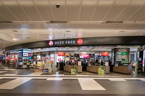 Dubai, UAE - April 27 2020: Wide image of Dubai International concourse. Dubai airport terminal has several restaurants, duty free stores, gaming arcades, prayer rooms, relaxation facilities such as spa and hotels.