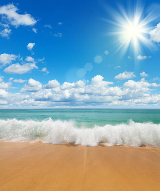 istock Summer beach, tropical sea and blue sky 1128834397