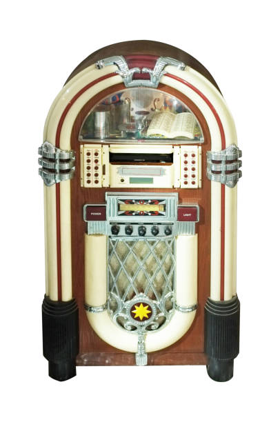 istock Old jukebox music player isolated on white background . 1128838720