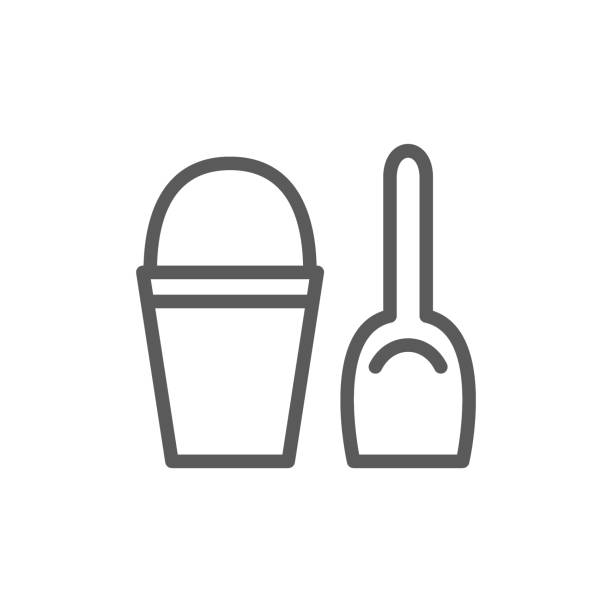 Childrens bucket with spatula line icon. Vector childrens bucket with spatula line icon. Symbol and sign illustration design. Isolated on white background sand pail and shovel stock illustrations