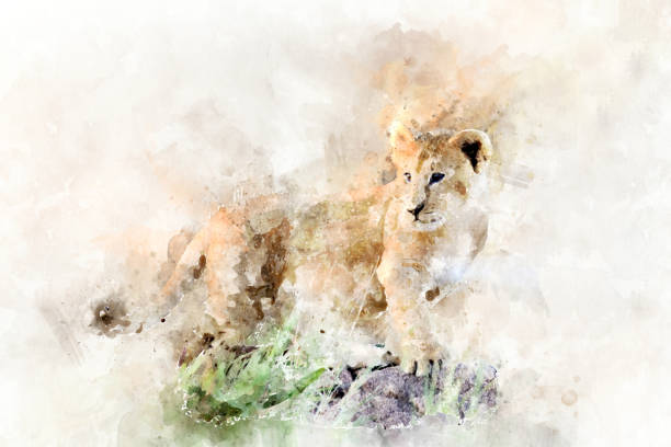 istock Lion cub - watercolor illustration portrait 1128841580