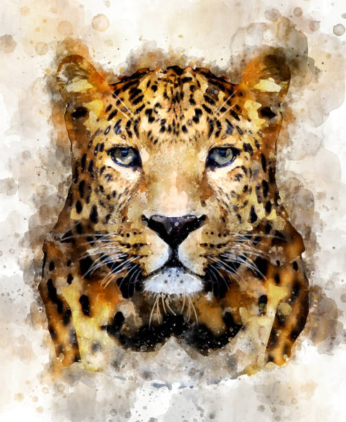 istock Leopard - watercolor illustration portrait 1128841596