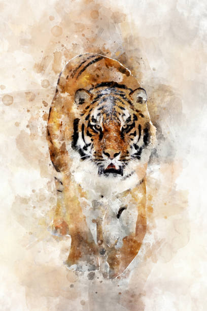 istock Tiger - watercolor illustration portrait 1128841601