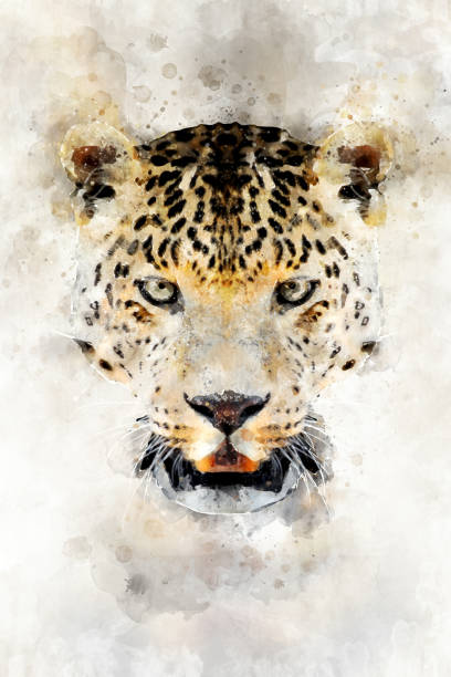 istock Leopard - watercolor illustration portrait 1128841608