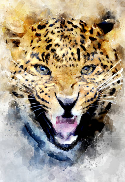 istock Leopard - watercolor illustration portrait 1128841611