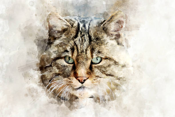 istock Cat - watercolor illustration portrait 1128841613
