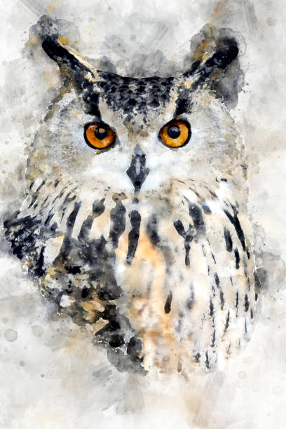 istock Owl - watercolor illustration portrait 1128841619