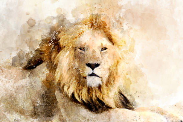 istock Lion - watercolor illustration portrait 1128841624