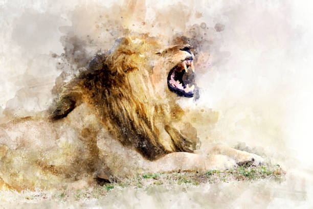 istock Lion - watercolor illustration portrait 1128841625