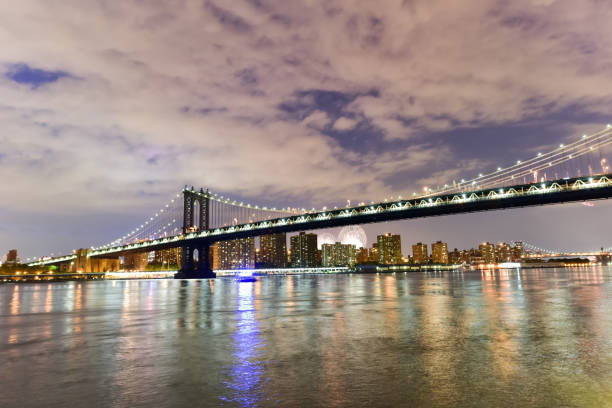 istock Brooklyn Bridge and Manhattan View with Fireworks 1128849072