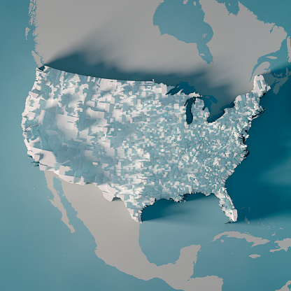 3D Render of a Country Map of the USA showing the Counties separately, Graph height dependent from the population numbers.\nMade with Natural Earth. \nhttps://www.naturalearthdata.com/downloads/10m-cultural-vectors/\nAll source data is in the public domain.