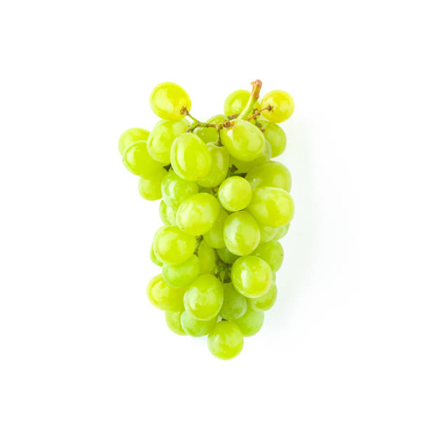 istock Layout with green grapes isolated on white background. Organic food 1128849173