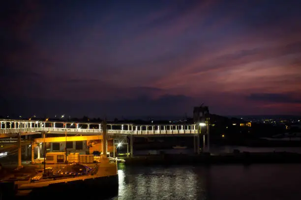 ferry port at night in twilight
