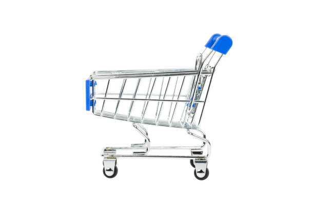 istock Shopping cart with blue handle on white background 1128853693