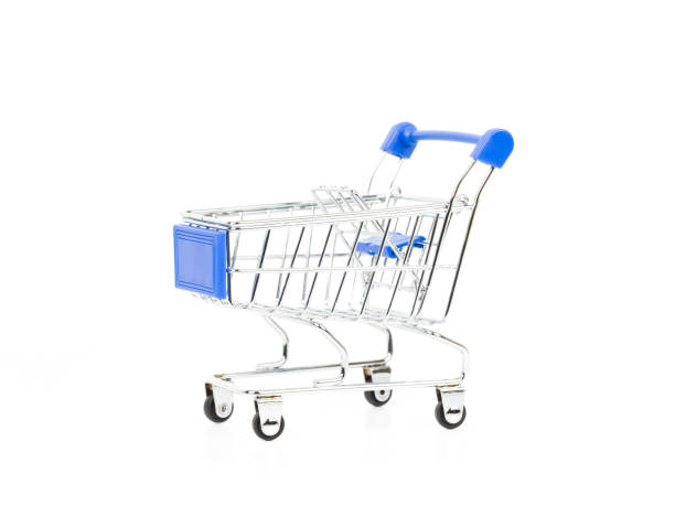 istock Shopping cart with blue handle on white background 1128853694
