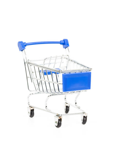 istock Shopping cart with blue handle on white background 1128853702