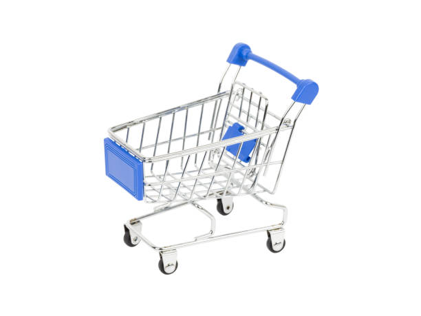 istock Shopping cart with blue handle on white background 1128853711