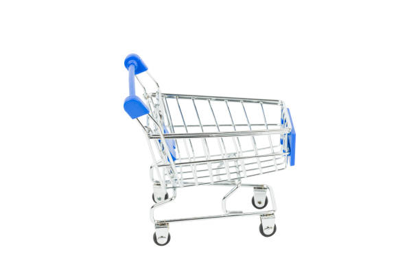 istock Shopping cart with blue handle on white background 1128853713