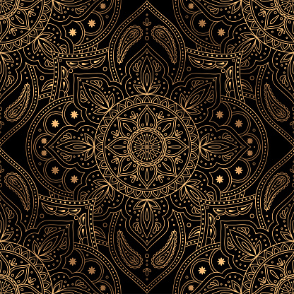 Luxury background vector. Oriental mandala royal pattern seamless. Indian design for Christmas party, new year holiday wrapping paper, yoga wallpaper, beauty spa salon, wedding invitation.