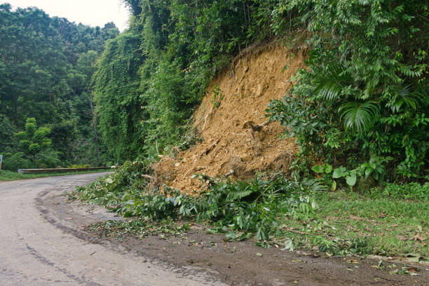 istock Landslide erosion disaster on roadside Mountain pass 1128858545