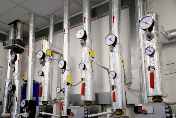 istock Heating system in the house. Pipeline and termometeres. 1128858890