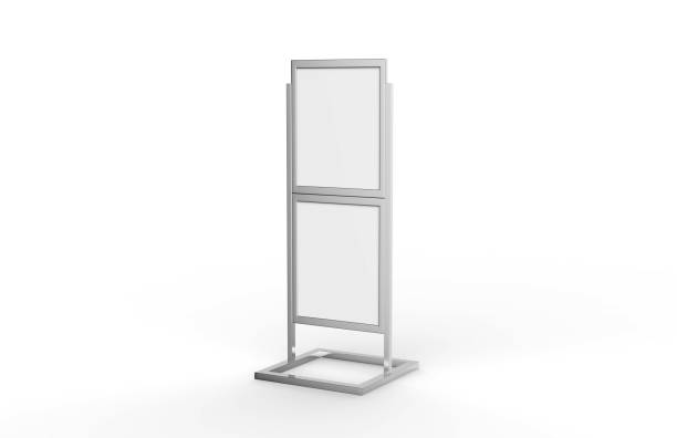 istock Free standing poster display holder metal stand, mock up template on isolated white background, ready for design presentation, 3d illustration 1128862930