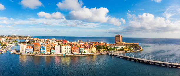 Aerial view of Willemstad with it's colourful Dutch style buildings Aerial view of Willemstad with it's colourful Dutch style buildings, Curacao willemstad stock pictures, royalty-free photos & images