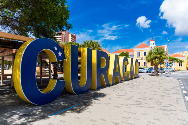 Welcome to Curacao sign in downtown Willemstad Welcome to Curacao sign in downtown Willemstad, Curacao willemstad stock pictures, royalty-free photos & images