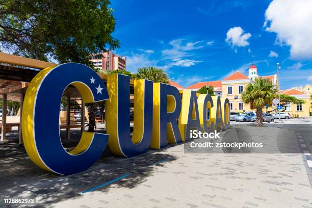 Welcome To Curacao Sign In Downtown Willemstad Stock Photo - Download Image Now - Curaçao, Willemstad, Sign