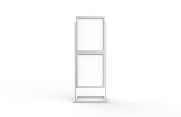 istock Free standing poster display holder metal stand, mock up template on isolated white background, ready for design presentation, 3d illustration 1128862992