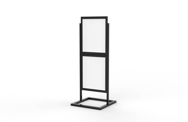 istock Free standing poster display holder metal stand, mock up template on isolated white background, ready for design presentation, 3d illustration 1128863101