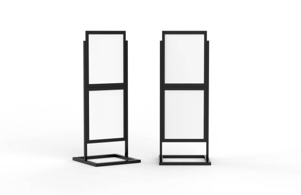 istock Free standing poster display holder metal stand, mock up template on isolated white background, ready for design presentation, 3d illustration 1128863209